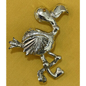 Vintage Dodo Bird Walking Brooch Pin Silver Tone Yellow Rhinestone Eye Costume
